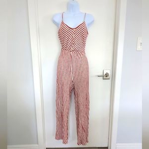 Caution To The Wind Red and White striped V neck romper size M